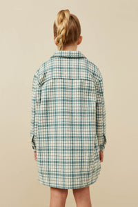 GY6594 MINT Girls Front Pocket Long Line Flannel Shirt Jacket Back