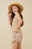 GY6605 Pink Girls Chiffon Floral Smocked Sleeveless Romper Side