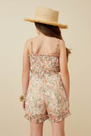 GY6605 Pink Girls Chiffon Floral Smocked Sleeveless Romper Back