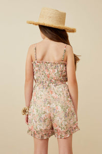 GY6605 Pink Girls Chiffon Floral Smocked Sleeveless Romper Back
