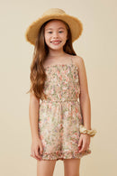 GY6605 Pink Girls Chiffon Floral Smocked Sleeveless Romper Front