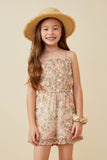GY6605 Pink Girls Chiffon Floral Smocked Sleeveless Romper Front