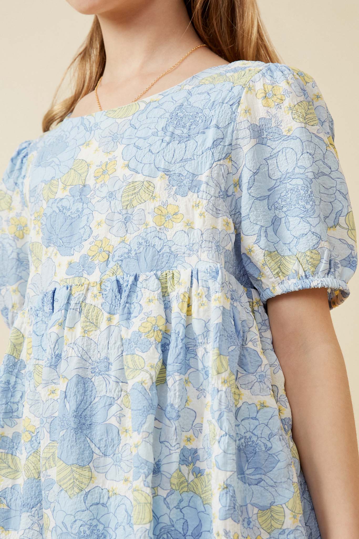 Girls Textured Floral Dress | Cute Girls' Clothes Blue / XL Blue *Girl's Dresses Midi Dresses Hayden Girls Girls Textured Floral Dress | Cute Girls' Clothes Blue / XL Blue *Girl's Dresses Midi Dresses Hayden Girls