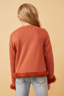 GY6643 Rust Girls Fur Trimmed Long Sleeve Knit Top Back