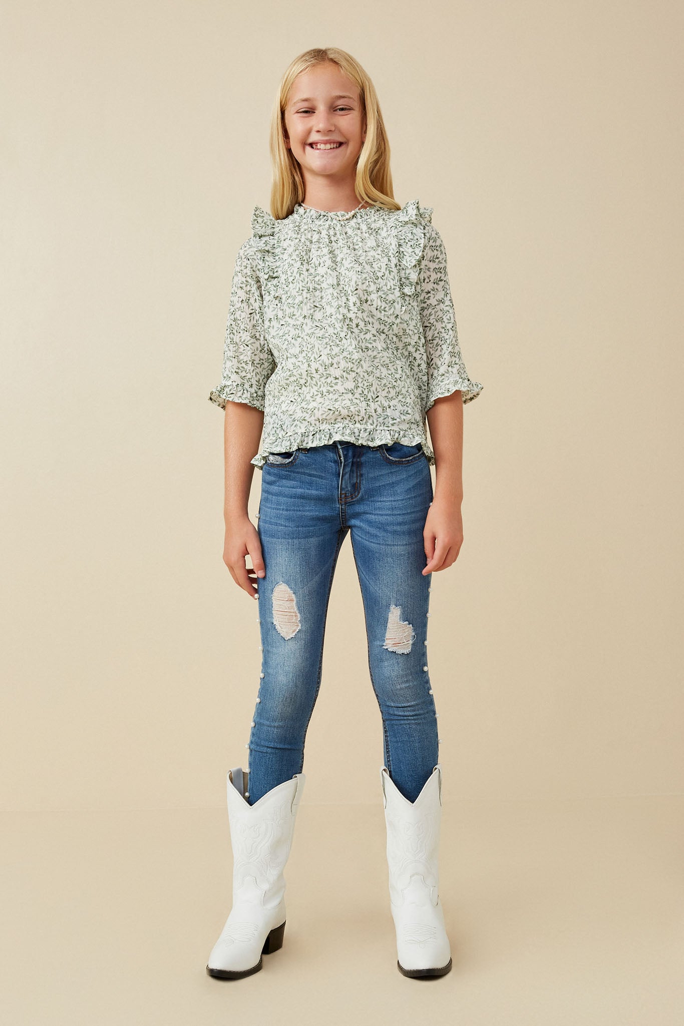 Botanical Print Ruffle Detail Top