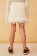 GY6647 IVORY Girls Feather Trimmed Elastic Waist Ribbed Knit Skirt Back