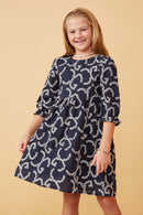GY6651 Navy Girls Floral Patterned Eyelet Dress Front