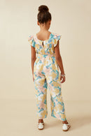GY6668 Off White Girls Romantic Floral Ruffle Detail Wideleg Jumpsuit Back