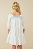 GY6674 Off White Girls Smock Detail Square Neck Tiered Dress Back