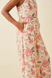 GY6680 BLUSH Girls Romantic Floral Smocked Wide leg Jumpsuit Detail