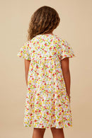 GY6688 OFF WHITE Girls Ditsy Floral V Neck Flutter Sleeve Dress Back