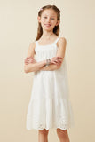 GY6689 Off White Girls Scalloped Eyelet Hem Tank Dress Front