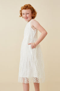 GY6695 Off White Girls Flocked Polka Dot Mesh Tank Dress Side