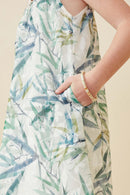 GY6696 Green Girls Layered Botanical Print Tank Dress Side