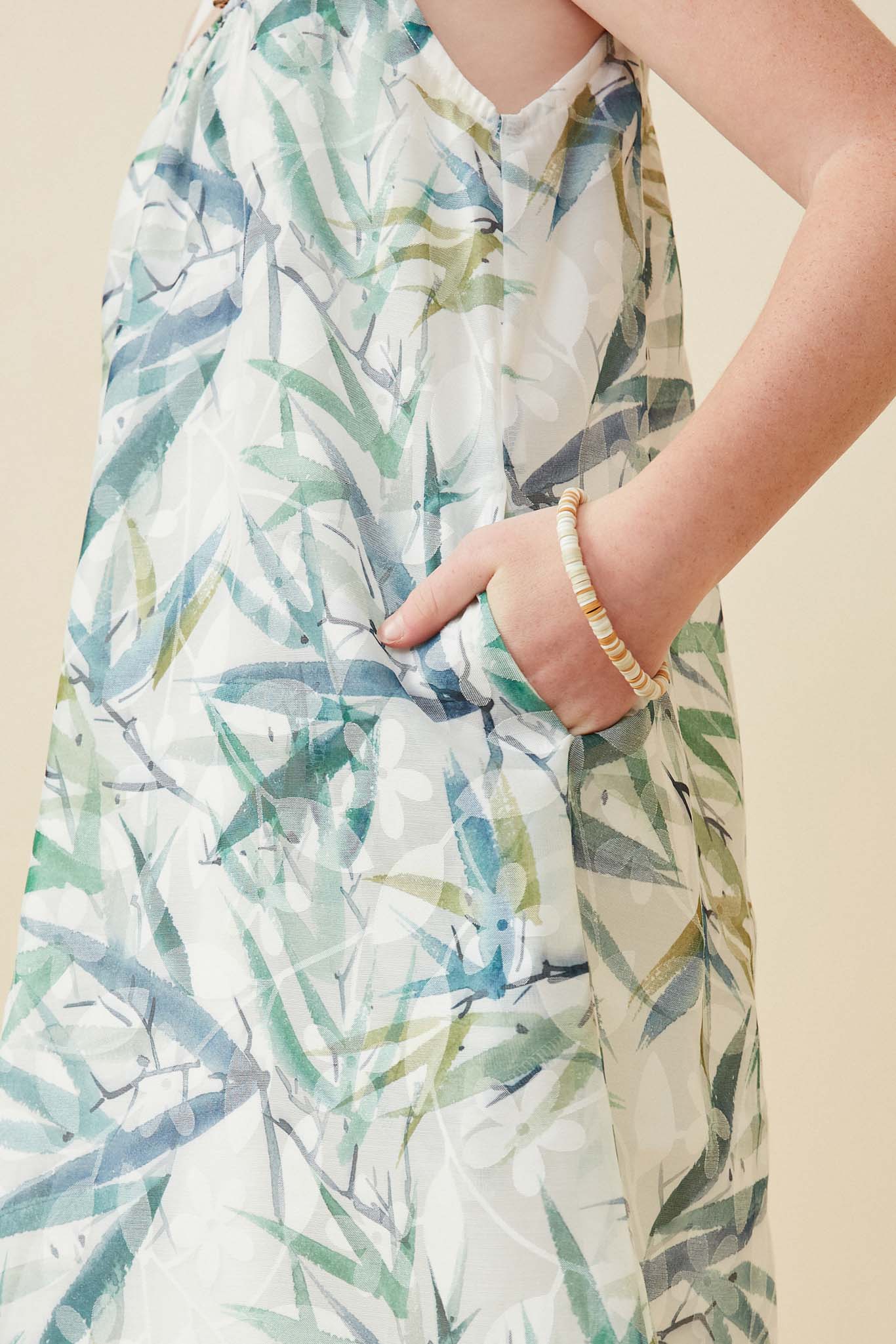 GY6696 Green Girls Layered Botanical Print Tank Dress Side