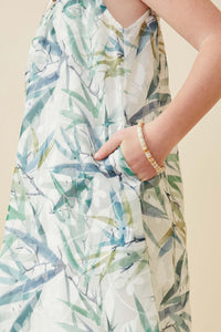 GY6696 Green Girls Layered Botanical Print Tank Dress Side