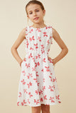 GY6698 Pink Girls Floral Print Ruffled Tank Dress Front