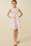 GY6698 Pink Girls Floral Print Ruffled Tank Dress Full Body