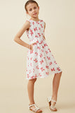 GY6698 Pink Girls Floral Print Ruffled Tank Dress Pose