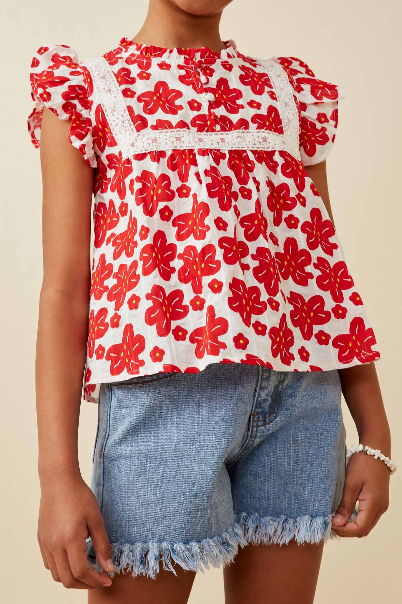 Embroidery Textured Floral Lace Inset Top