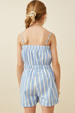 GY6751 Blue Girls Tie Detail Striped Tank Romper Back