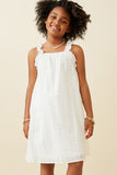 GY6768 OFF WHITE Girls Floral Embroidered Eyelet Ruffle Strap Dress Front