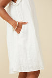GY6768 OFF WHITE Girls Floral Embroidered Eyelet Ruffle Strap Dress Side