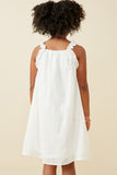 GY6768 OFF WHITE Girls Floral Embroidered Eyelet Ruffle Strap Dress Back