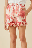 Textured Floral Print Ruffle Detailed Shorts