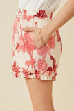 GY6769 Red Girls Textured Floral Print Ruffle Detailed Shorts Side