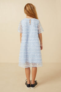 GY6772 Blue Girls Feathered Mesh And Dot Shift Dress Back