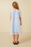 GY6772 Blue Girls Feathered Mesh And Dot Shift Dress Back