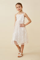 GY6774 Off White Girls Flocked Heart Ruffle Mesh Tank Dress Front