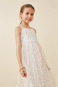 GY6774 Off White Girls Flocked Heart Ruffle Mesh Tank Dress Side
