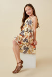 GY6780 Cream Girls Textured Botanical Tiered Tank Dress Pose
