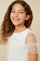 Girls Metallic Heart Foiled Mesh Top Side