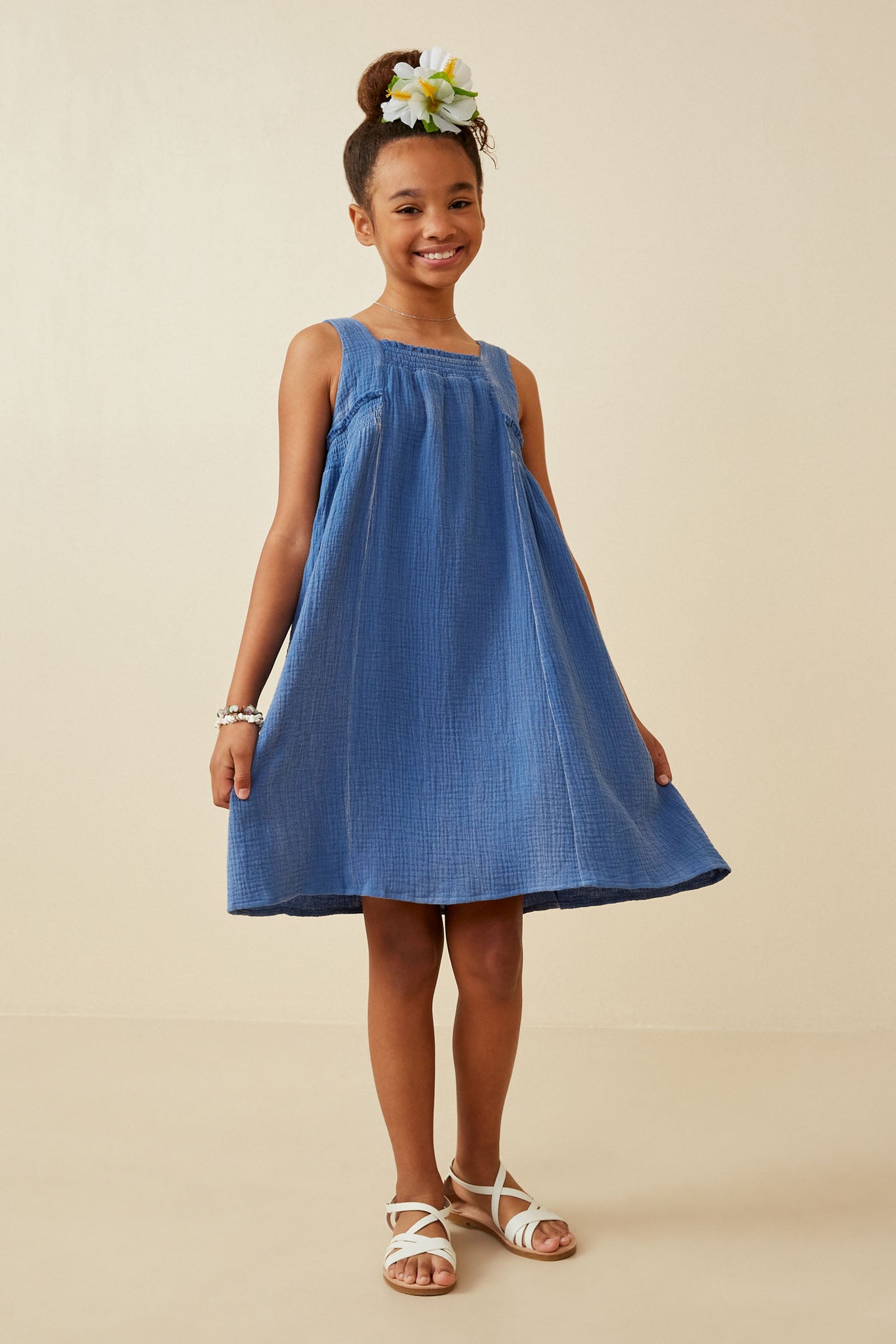 Girls Textured Smock Dress | Cute Girls' Clothes Blue / M Blue *Girl's Dresses Midi Dresses Hayden Girls Girls Textured Smock Dress | Cute Girls' Clothes Blue / M Blue *Girl's Dresses Midi Dresses Hayden Girls