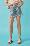 GY6790 Denim Girls Distressed Fray Detail Shorts Front
