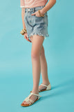 GY6790 Denim Girls Distressed Fray Detail Shorts Front 2