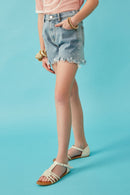 GY6790 Denim Girls Distressed Fray Detail Shorts Front 2