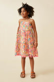 GY6809 Pink Mix Girls Textured Abstract Floral Pom Pom Hem Dress Full Body