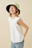 GY6810 Off White Girls Smocked Detail Ruffle Shoulder Top Side