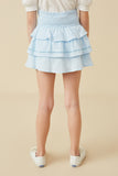 GY6819 Light Blue Girls Crochet Trimmed Smocked Layered Skirt Back