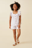 GY6831 LAVENDER Girls Striped Square neck Ruffled Button Top Full Body
