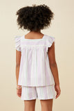GY6831 LAVENDER Girls Striped Square neck Ruffled Button Top Back