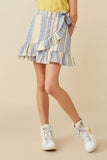 GY6833 Denim Girls Asymmetric Ruffle Ribbon Tie Striped Skirt Front