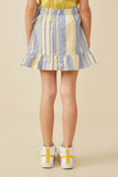 GY6833 Denim Girls Asymmetric Ruffle Ribbon Tie Striped Skirt Back