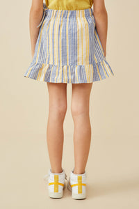 GY6833 Denim Girls Asymmetric Ruffle Ribbon Tie Striped Skirt Back