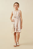 GY6834 CORAL MIX Girls Color Sprinkled Ruffle Hem Belted Dress Full Body