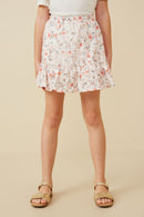 GY6837 Pink Girls Eyelet Embroidered Floral Elastic Waist Skirt Front